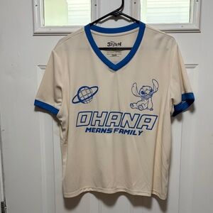 Disney Stitch 'Ohana Means Family' Cream Tee with Blue Trim